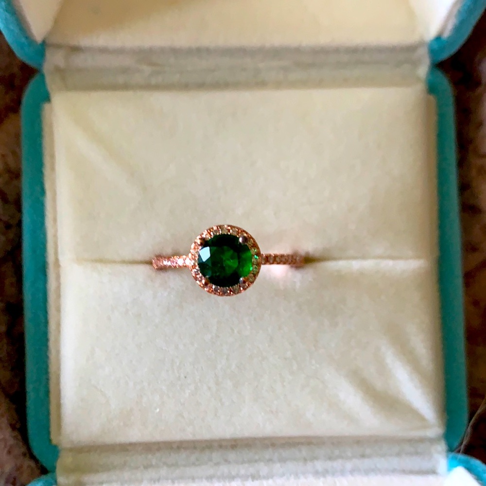Rose Gold Round Emerald Halo Engagement Ring